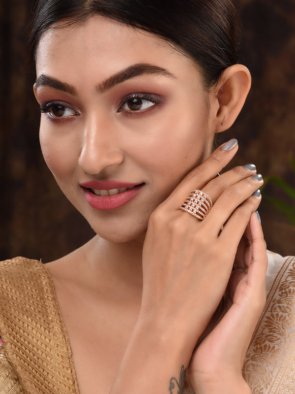 Gold Plated White AD Studded designer Finger Ring