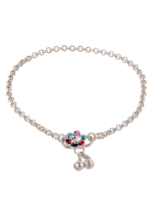 Silver Toned AD studded Ethnic Bridal Anklet Anklet