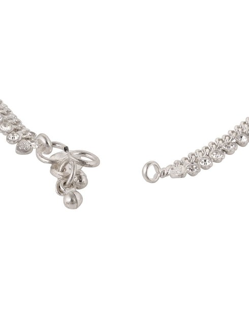 Silver Toned AD studded Ethnic Bridal Anklet Anklet