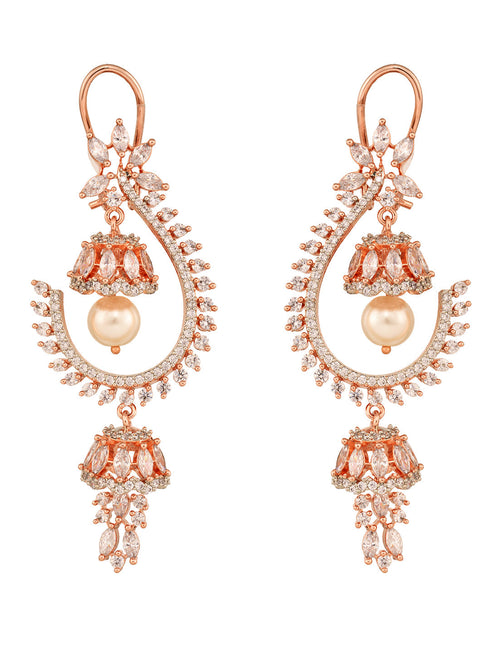 Gunmetal Toned Rose Gold Plated AD Studded Hoop Earrings