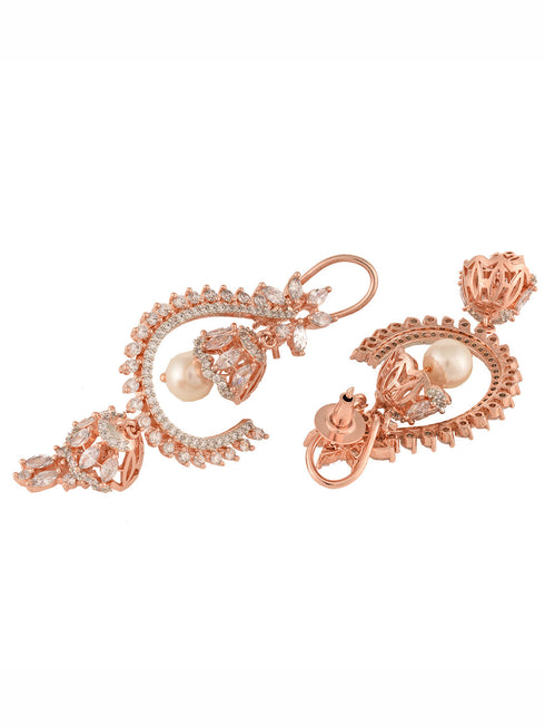 Gunmetal Toned Rose Gold Plated AD Studded Hoop Earrings