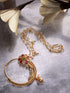 Gold Plated Red & White Pearl Beaded &Studded Bridal Nose Ring