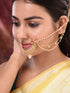 Gold Plated Red & White Pearl Beaded &Studded Bridal Nose Ring