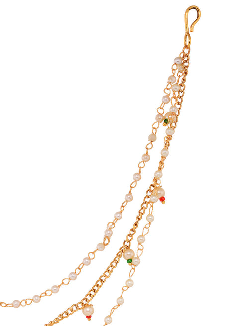 Gold plated Red& White Pearl Beaded Floral Nose Ring