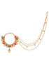 Gold Toned Pearl Beaded & kundan Studded Jodha Nose Ring Chain