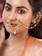 Gold Toned Pearl Beaded & kundan Studded Jodha Nose Ring Chain