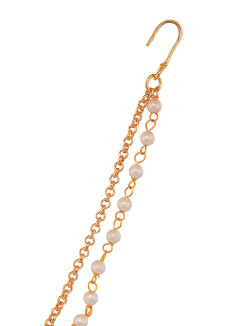 Gold Plated White Stone Studded & Pearl Nose Ring Nath