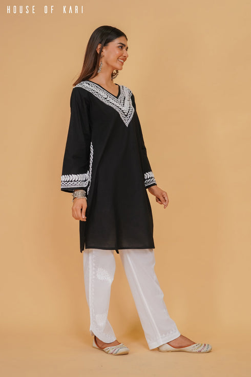 Rayon Chikankari Medium Kurta In Black