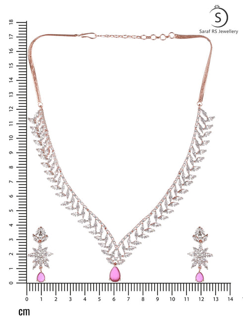 Rose Gold Plated Red AD Studded Statement Necklace Jewellery Set