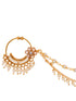Gold Toned White Pearl Beaded Designer Nath Nose Ring Chain
