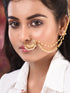 Gold Toned White Pearl Beaded Designer Nath Nose Ring Chain