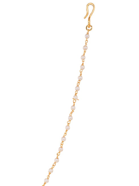 Gold Plated White Polki Studded & Beaded Exquisite Nath Chain