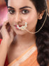 Gold Plated White Kundan Studded Floral Design Nath for Modern Brides