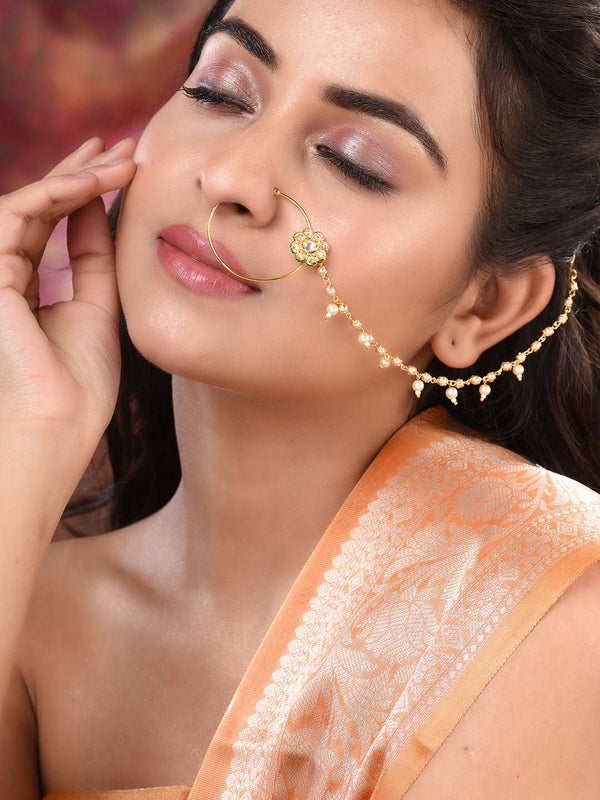 Gold Plated Kundan Embellished Nose Ring