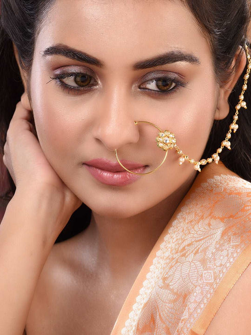Gold Plated Kundan Embellished Nose Ring