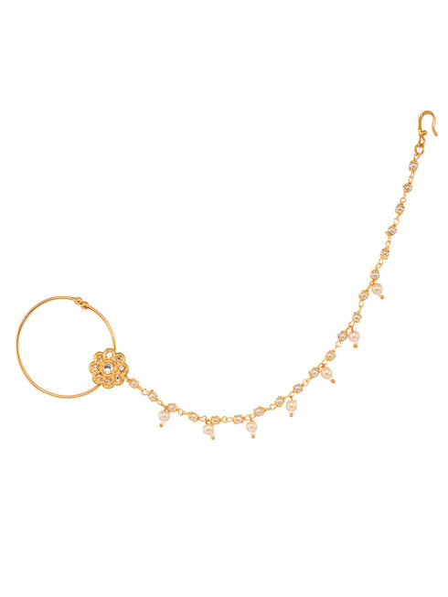 Gold Plated Kundan Embellished Nose Ring