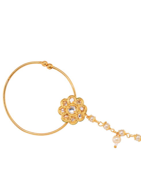 Gold Plated Kundan Embellished Nose Ring