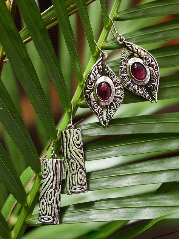 Silver Toned Combo Of 2 Quirky Oxidised Earrings