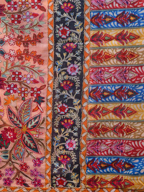 Women's Pure Wool Faux Pashmina Kalamkari Printed Embroidery Stole