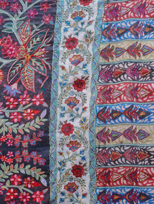 Women's Pure Wool Faux Pashmina Kalamkari Printed Embroidery Stole