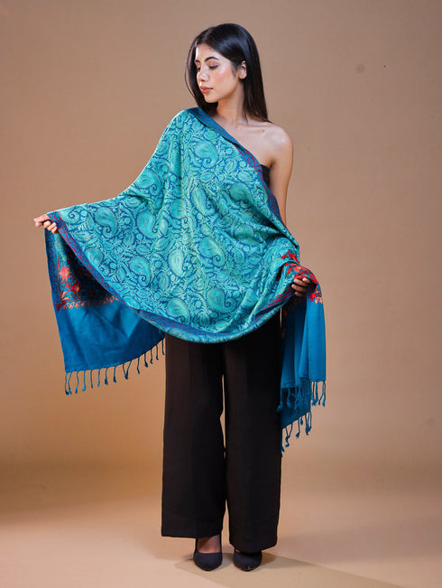 Women's Aari Embroidered Wool Stole