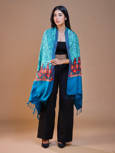 Women's Aari Embroidered Wool Stole