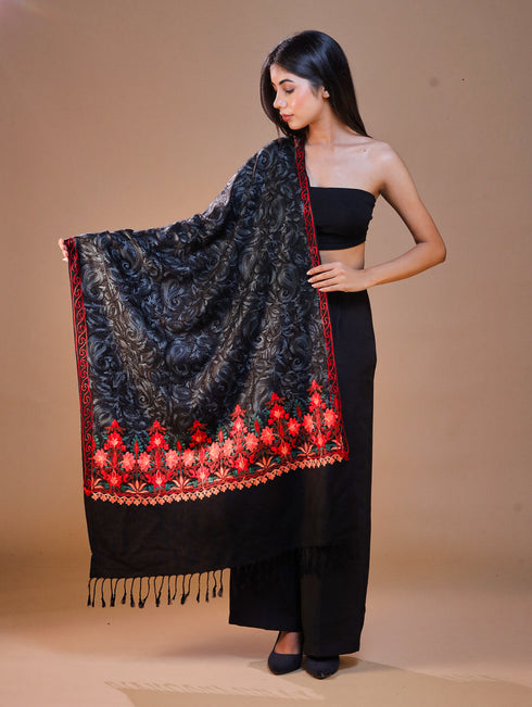 Women's Aari Embroidered Wool Stole
