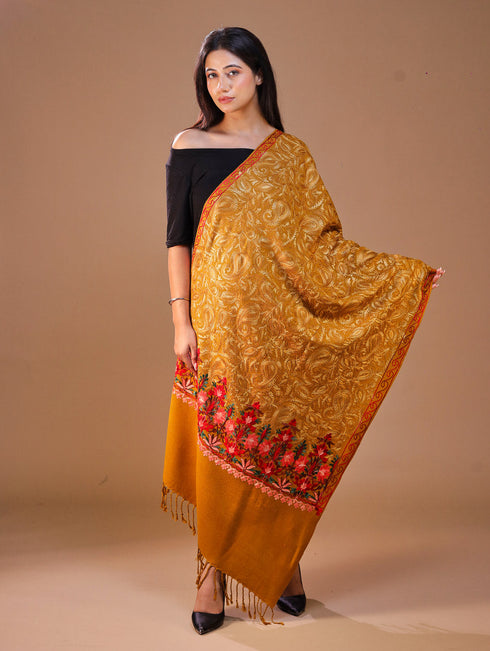 Women's Aari Embroidered Wool Stole