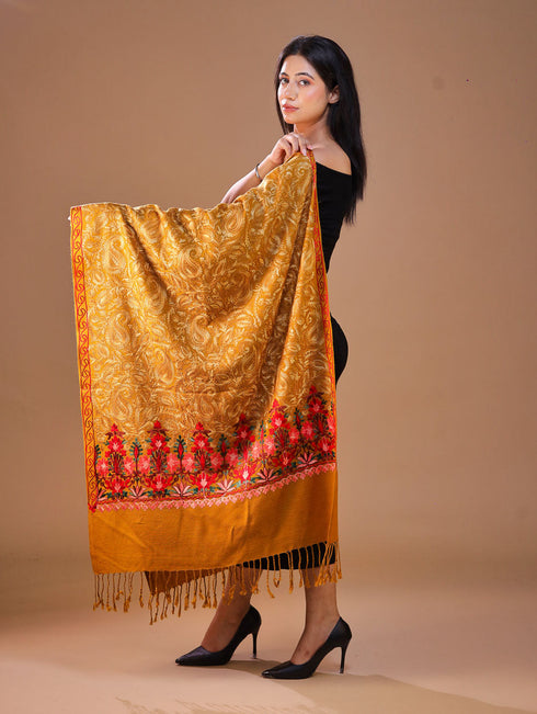 Women's Aari Embroidered Wool Stole