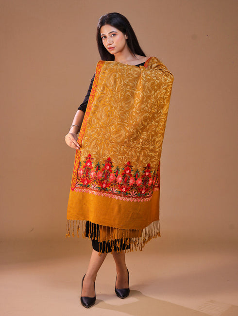 Women's Aari Embroidered Wool Stole