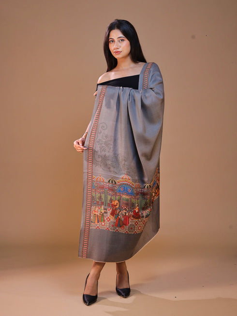 Women's Darbar Printed Wool Shawl with Swarovski Work
