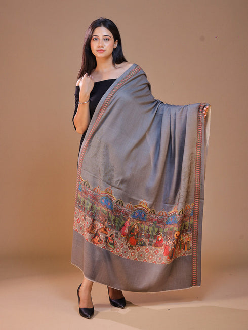 Women's Darbar Printed Wool Shawl with Swarovski Work