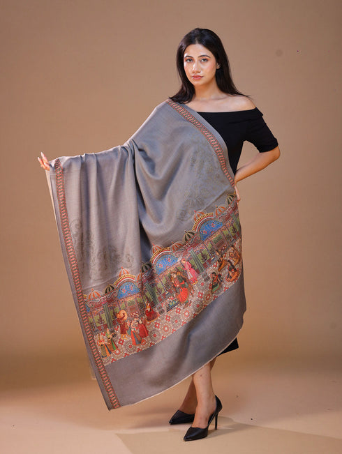 Women's Darbar Printed Wool Shawl with Swarovski Work