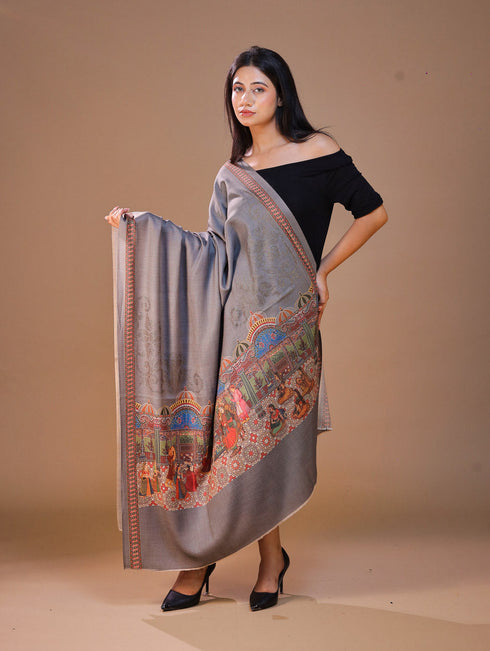 Women's Darbar Printed Wool Shawl with Swarovski Work