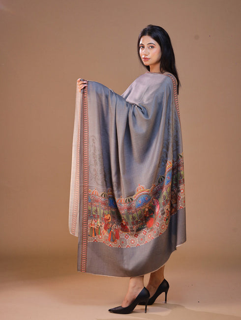 Women's Darbar Printed Wool Shawl with Swarovski Work