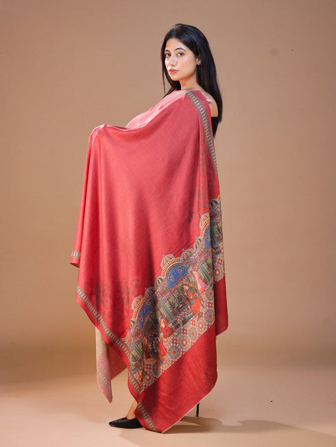 Women's Darbar Printed Wool Shawl with Swarovski Work