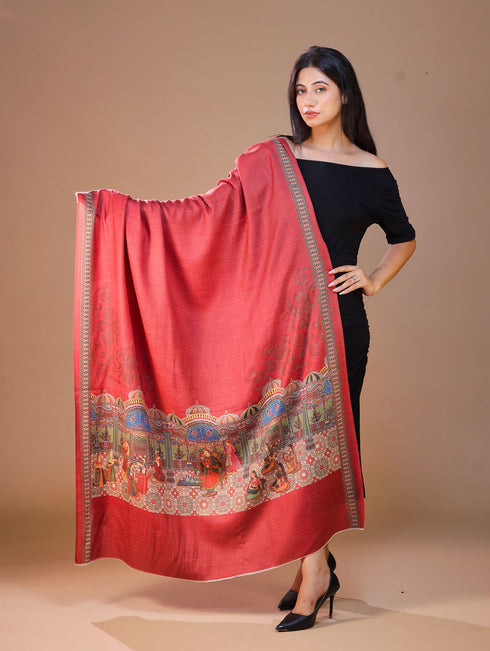 Women's Darbar Printed Wool Shawl with Swarovski Work