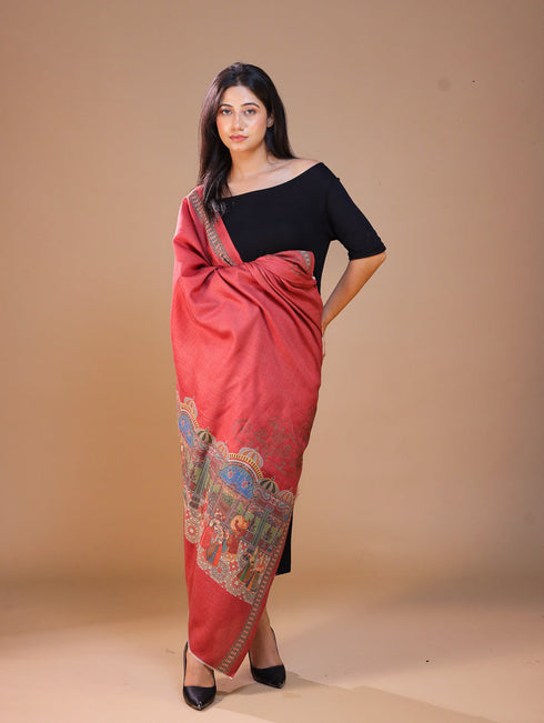 Women's Darbar Printed Wool Shawl with Swarovski Work