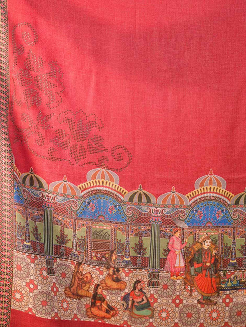 Women's Darbar Printed Wool Shawl with Swarovski Work