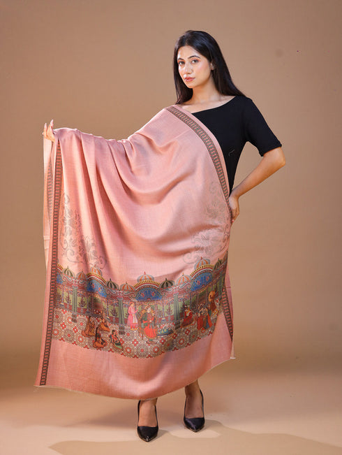 Women's Darbar Printed Wool Shawl with Swarovski Work