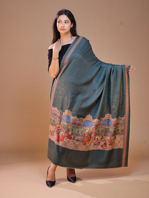 Women's Darbar Printed Wool Shawl with Swarovski Work