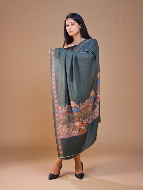 Women's Darbar Printed Wool Shawl with Swarovski Work