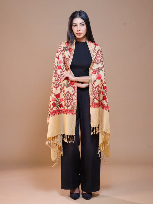 Women's Aari Embroidered Wool Stole
