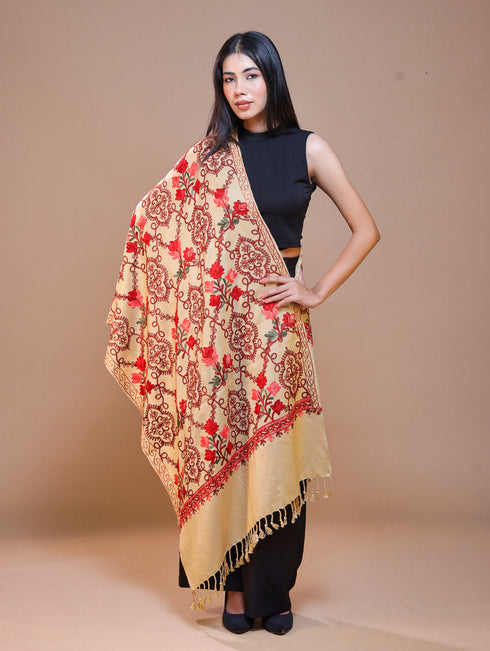 Women's Aari Embroidered Wool Stole