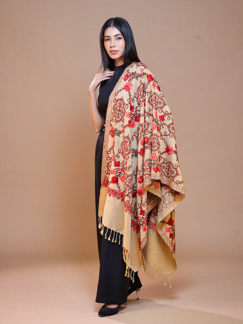 Women's Aari Embroidered Wool Stole