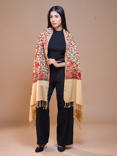 Women's Aari Embroidered Wool Stole
