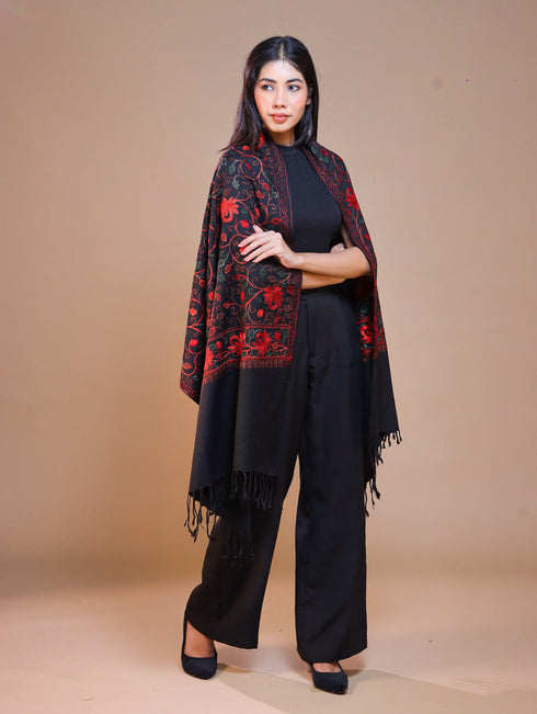 Women's Aari Embroidered Wool Stole