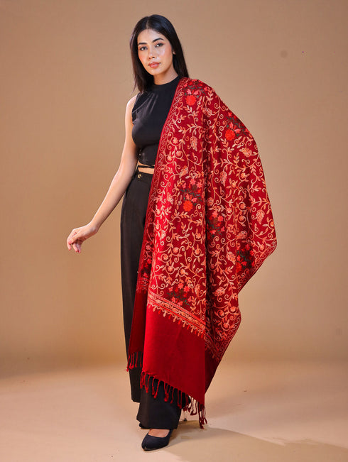 Women's Aari Embroidered Wool Stole