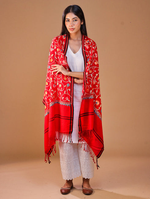 Women's Aari Embroidered Wool Stole