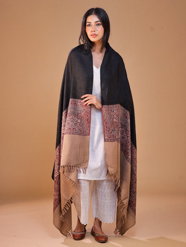 Women Pure Wool Faux Pashmina Jamawar Wool Shawl